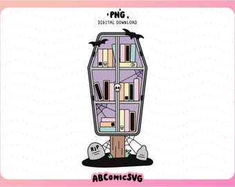 Halloween Spooky Library PNG, Bookish Halloween Clipart, Trendy Designs for Stickers, Magnetic Bookmarks, Keychains, Shirts, Tumblers, Mugs