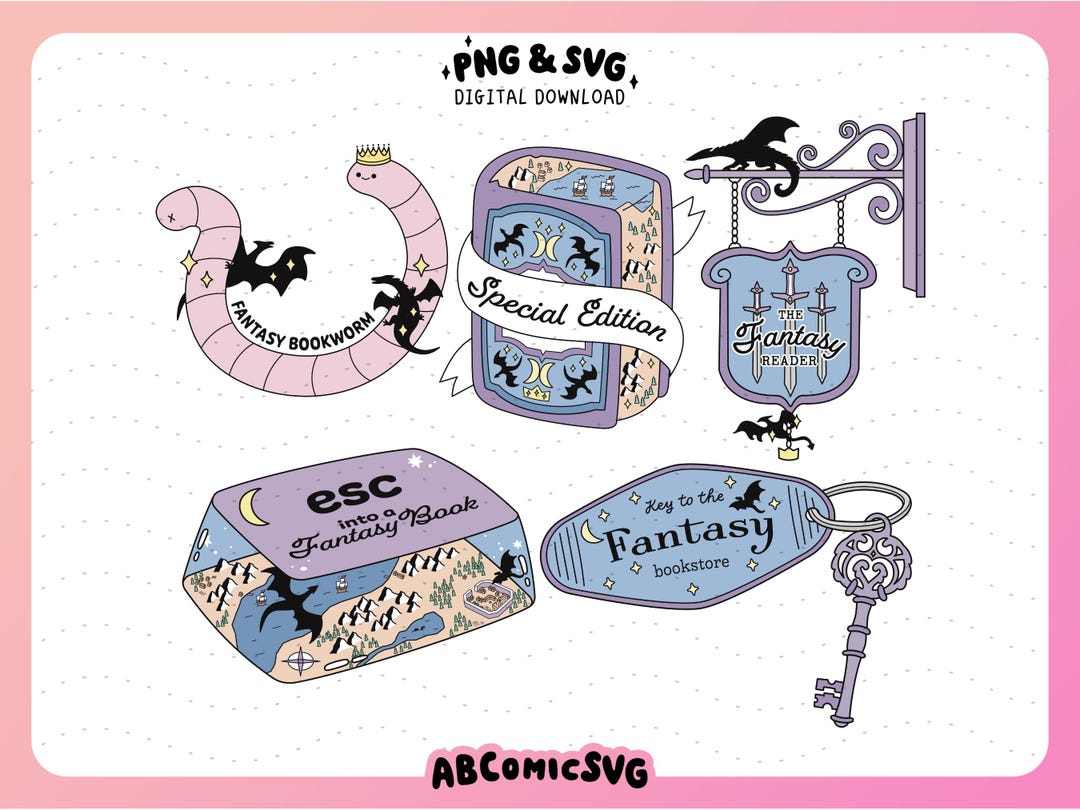 Fantasy Book Lover Bundle PNG SVG, Magnetic Bookmark Designs, Bookish ...