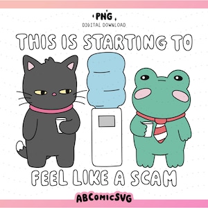 Sarkastisk arbetsplats PNG, roliga kontorsdjur PNG, katt PNG, groda PNG, design för klistermärken, nyckelringar, t-shirts, väskor (digital nedladdning)