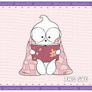 Cozy Cute Ghost SVG PNG Halloween Fall Leaves Bookish Bookworm SVG Designs for Stickers, Sweaters, T Shirts, Mugs, Commercial Use