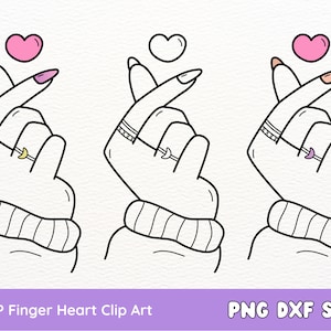 Clipart de corações de dedo Kpop, mãos estéticas em formato de coração coreano, SVG moderno PNG DXF