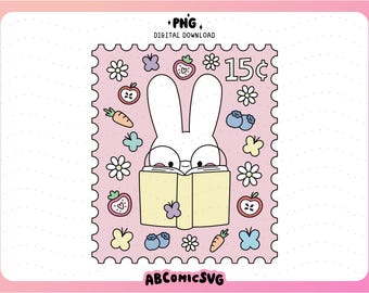 Znaczek Bookish Bunny PNG: plik projektu Spring Happy Mail Book Club (pobranie cyfrowe)