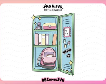 Bookish Locker SVG PNG, Clip Art de amante de los libros, Chica de los libros, Diseños de moda para calcomanías, marcadores, camisetas, llaveros, tazas, vasos, bolsos