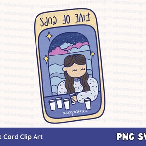Carta del Tarot SVG PNG, Witchy Svg, 5 de Copas Invertidas, Espiritual, Salud Mental Svg, para lindas pegatinas, camisetas, tazas, uso comercial