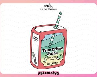 Bookish True Crime Juice Box PNG, Funny True Crime Junkie PNG, Trendy Design for Stickers, Inserts for Kindle, Bookmarks, Keychains, Tshirts