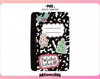 Christmas Composition Notebook PNG, Tis The Season Png, Back to School PNG, Xmas Sticker PNG, Teacher Png, Holiday Clipart, Digital Download