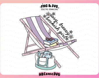 Easy Breezy Bookish Girl PNG SVG, Bookish Summer PNG, Magnetic Bookmark Svg, Bookish Sticker Png, Book Lover Png, Reading Clipart,Trendy Png