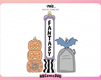 Halloween Fantasy Bookish Candles PNG, Spooky Season Book Lovers Design Files (Digital Download)