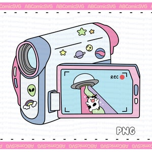 エイリアンカメラ PNG、かわいいエイリアン PNG、UFO 牛誘拐、面白い牛 PNG、ステッカー、T シャツ、トートバッグ、マグカップ、商用利用のためのかわいいトレンディなデザイン
