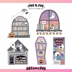 Bookish Ghost Bundle PNG SVG, Spooky Season PNG Files, Cute Trendy Designs for Stickers, Tshirts, Bookmarks, Keychains, Totes, Mugs, Badges