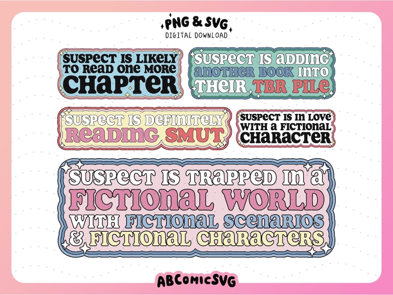 Suspects Stickers Funny Bookish Suspect Bundle SVG PNG, Bookmark SVG, Trendy Design Files ...
