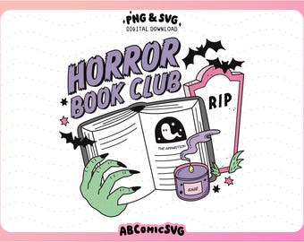 Clube do Livro de Terror PNG SVG, Clube do Livro Assustador, Temporada Assustadora SVG, Marcador Magnético, Camiseta Bookish PNG, Design de Adesivo para Kindle, Bookish Svg