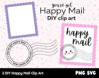 Happy Mail Clip Art, Small Business DIY Sticker Stamp PNG SVG