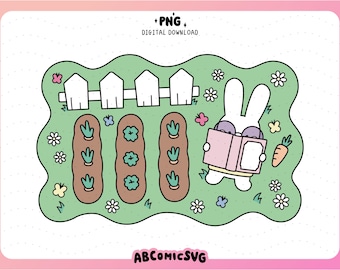 Bookish Bunny PNG: Kawaii Rabbit Clipart dla miłośników książek (pobieranie cyfrowe)