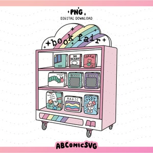ブックフェア PNG、ブックカート PNG、90 年代ノスタルジア PNG、ブックっぽい PNG、ステッカー、T シャツ、ブックマーク、バッジリール、キーチェーン用のかわいいトレンディなデザイン