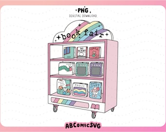 Book Fair PNG, Book Cart PNG, 90s Nostalgia PNG, Bookish Png, Cute Trendy Designs for Stickers, Tshirts, Bookmarks, Badge Reels, Keychains