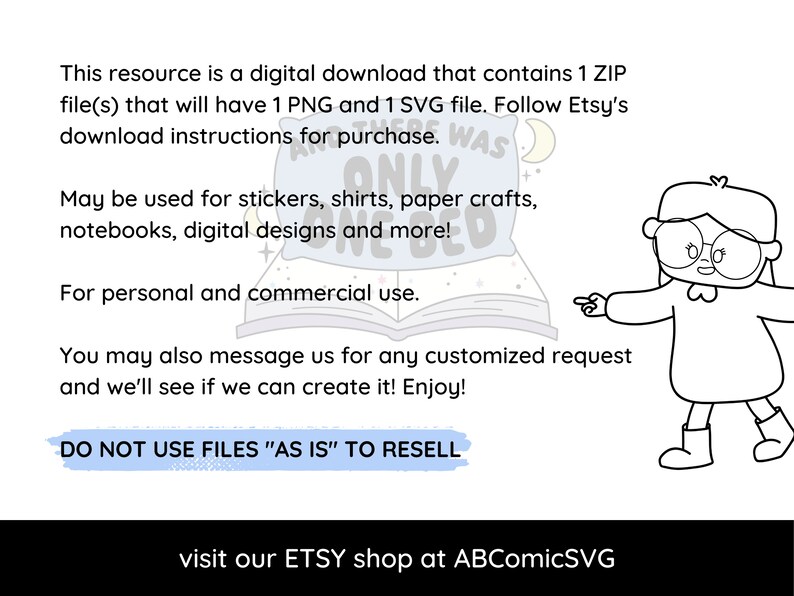 May include: Black and white illustration of a girl pointing to a book with the text "Only An Awesome Was Bed" on the cover. The text below the image reads "This resource is a digital download that contains 1 ZIP file(s) that will have 1 PNG and 1 SVG file. Follow Etsy's download instructions for purchase. May be used for stickers, shirts, paper crafts, notebooks, digital designs and more! For personal and commercial use. You may also message us for any customized request and we'll see if we can create it! Enjoy! DO NOT USE FILES "AS IS" TO RESELL visit our ETSY shop at ABComicSVG"