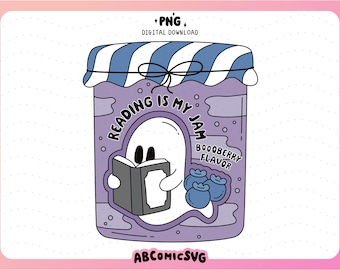 Halloween Reading Is My Jam PNG, Reading Ghost PNG, Spooky Season Png, Blueberry Jam, Book Lover Png, Bookish Png, Fall Clipart