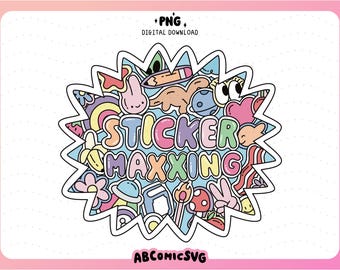Sticker Lover PNG: Plik projektu Cutecore Kawaii Maximalist Doodles (pobieranie cyfrowe)