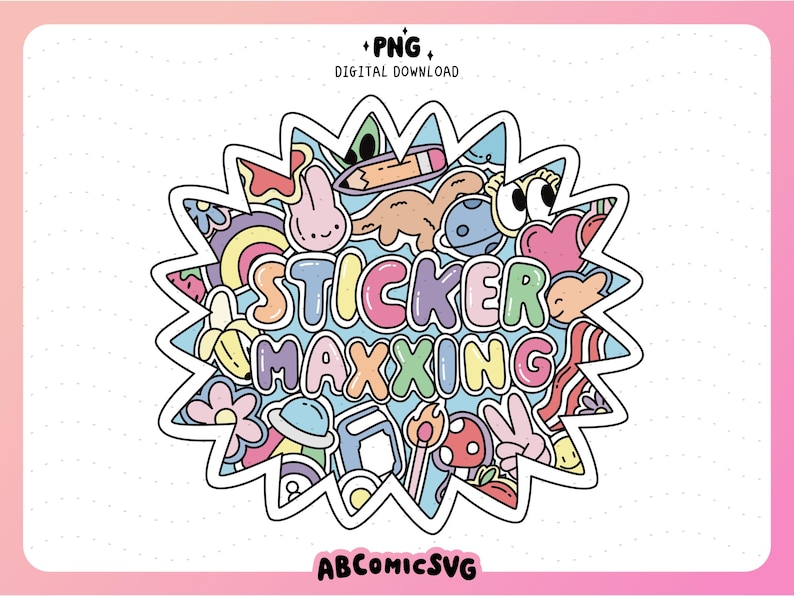Downloadablw Sticker Design Sticker Lover PNG: Cutecore Kawaii Maximalist Doodles Design File ...