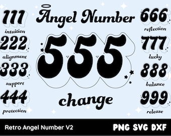 レトロな波状テキストのエンジェルナンバーバージョン2のクリップアート、神秘的なSVG、流行の自己愛の実現、幸運の美的PNG SVG DXF