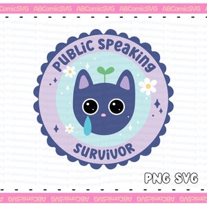 Sobreviviente de hablar en público SVG PNG, Gato triste SVG, Ansiedad, Lindos diseños svg de salud mental para camisas, pegatinas, tazas, uso comercial