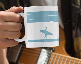 Minimalist Surf Mug: Beach Sunset Ceramic Coffee Cup