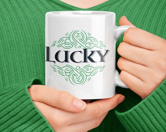 St. Patrick's Day Celtic Font & Knot 11oz Ceramic Mug - Perfect Gift for Luck, Irish Mug, Irish gift, Patricks Mug, St. Patricks Mug