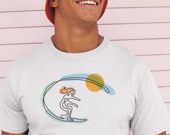 Line Art Surf T-shirt: Minimalist Wave Design