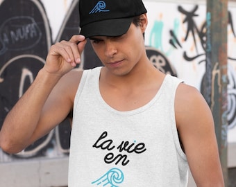 Unisex Strand Tank Top, Ocean Wave Sommer Shirt für Männer und Frauen, Surf Logo Baumwolljersey, La Vie en Blau Grafik T-Shirt