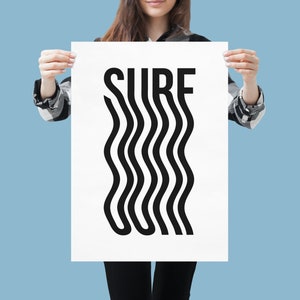 Póster con letras onduladas de surf, pósteres verticales mate de primera calidad, regalos para surfistas, vibraciones de surfistas, regalos para surfistas, póster del océano, fuente de surf