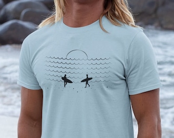 Surfers Sunset Waves Graphic Tee - Unisex Heavy Cotton
