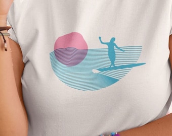 Surf Girl T-shirt: Minimalist Ocean Wave Line Art