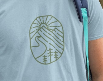 T-shirt Mountain Outline : vêtement de randonnée unisexe en coton épais