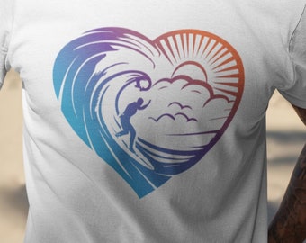 Heart Surfing Wave T-Shirt: Ocean Lover Gift
