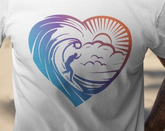 Heart Shaped Surfing T-Shirt - Perfect for Ocean and Surf Lovers - Unisex and Great for Valentine's Day, Surfers Gift, Surfers T-shirt