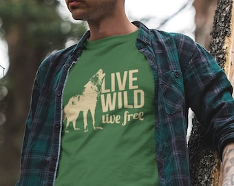 Live Wild Wolf T-Shirt: Unisex Heavy Cotton Outdoor Tee