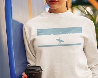 Minimalist Surf Sweater: Unisex Beach Sunset Crewneck