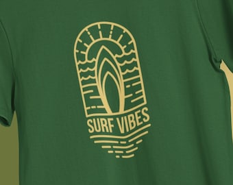 Surfboard T-shirt: Unisex Heavy Cotton Tee with Ocean Lines Art