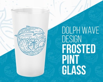 Dolphin Wave Frosted Pint Glass: Ocean Lover Gift (16oz)