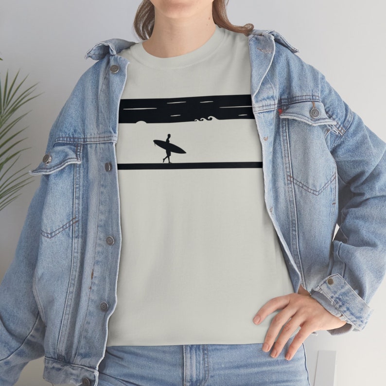 Surf T-shirt Gift for Surfers, Minimalist T-shirt, Unisex Heavy Cotton Tee, Minimalist Tee, Beach Tshirt, Summer T-shirt, Sun Tee, Surf image 10