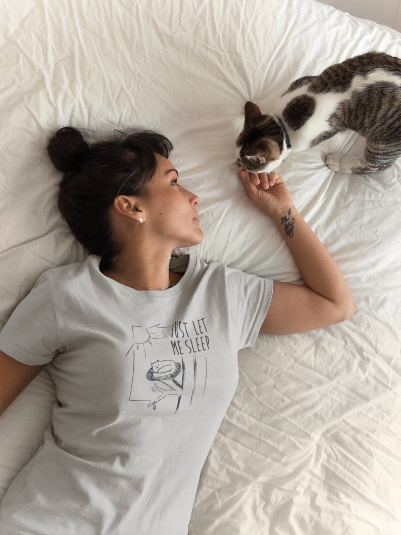 Sleeping Cat Women Tshirt, Women's Slim Fit Tee, Just Let Me Sleep Cat, Sleeping Cat Tshirt, Cute Cat Tee, Sleep Lovers, Gift for her image 6