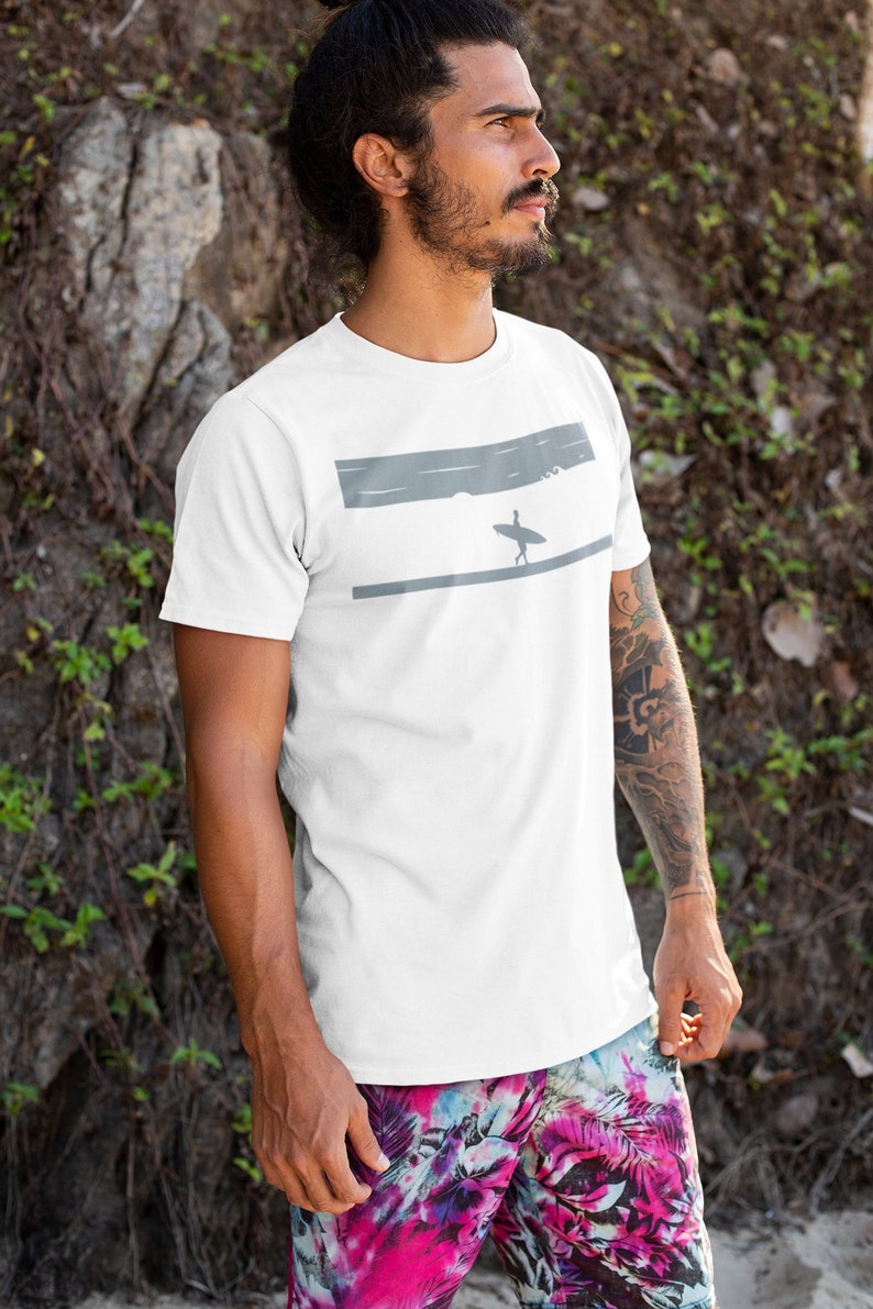 Surf T-shirt Gift for Surfers, Minimalist T-shirt, Unisex Heavy Cotton Tee, Minimalist Tee, Beach Tshirt, Summer T-shirt, Sun Tee, Surf image 1