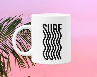 Surf Wavy Lettering Ceramic Mug - Beach Lover Gift