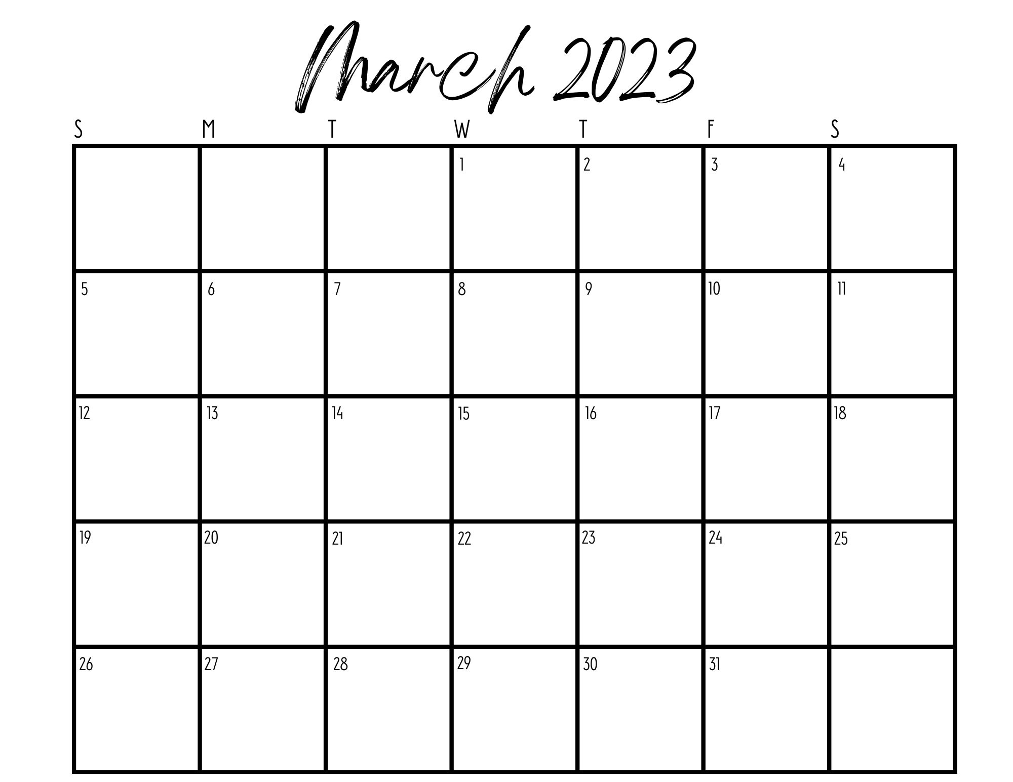 March 2023 Printable Calendar Monthly Calendar March Etsy