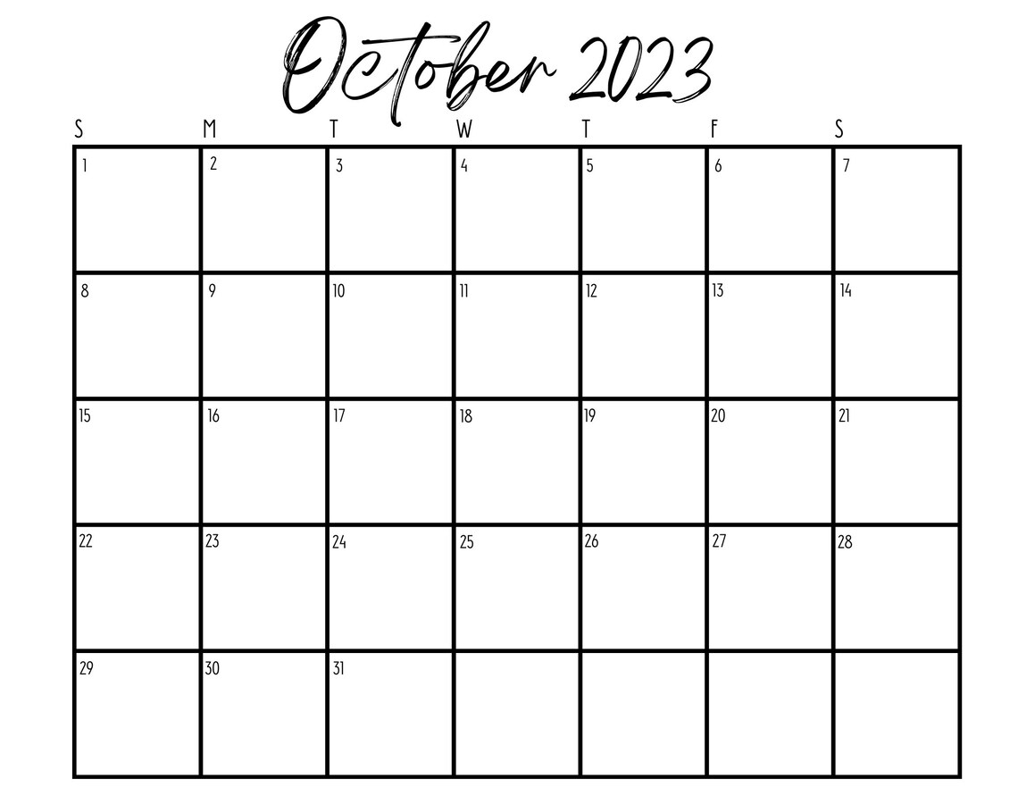 October 2023 printable calendar monthly calendar october etsy uk