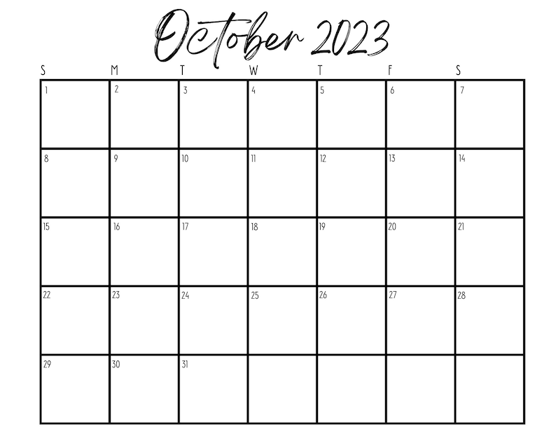 October Daily Calendar 2023 Printable