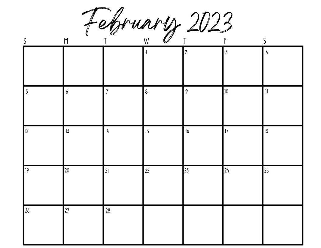February 2023 Printable Calendar Monthly Calendar February Etsy