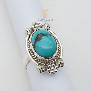 Turquoise Sterling Silver Adjustable Free Size Ring | Handcrafted Boho Gemstone Jewelry | Artisan Statement Ring
