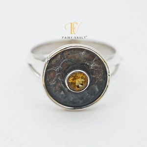 Citrine Sterling Silver Oxidised Antique Look Unisex Ring